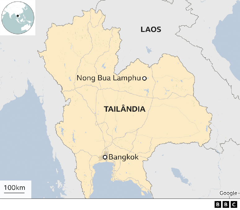 Mapa da Tailândia mostrando onde ocorreu o massacre