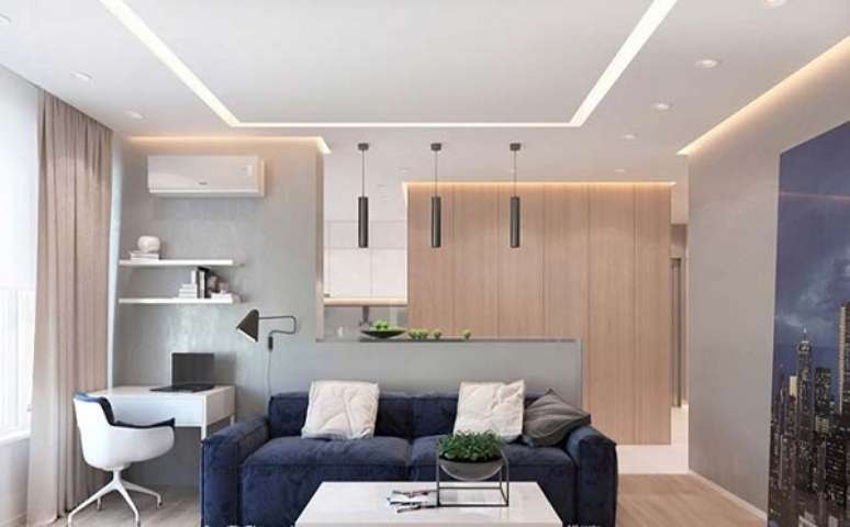 58. Sanca com led para sala de estar branca e azul &ndash; Foto Decor Facil