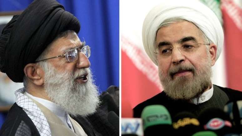 O aiatolá Ali Khamenei é o líder supremo do Irã, enquanto o presidente Rouhani representa uma escolha pelo voto