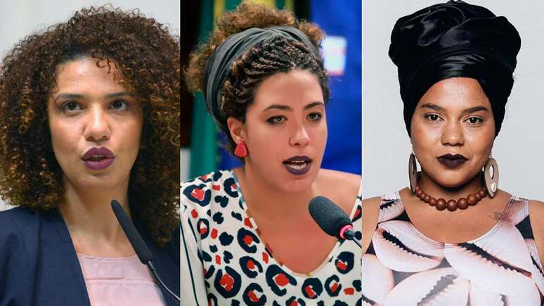 A imagem mostra as deputadas M&ocirc;nica Seixas, Tal&iacute;ria Petrone e Dandara Tonantzin