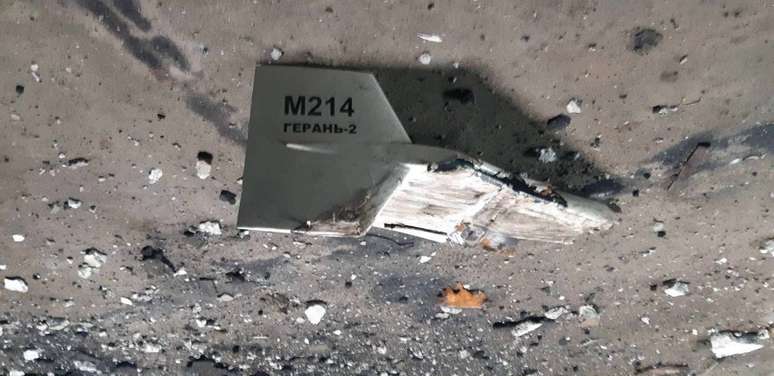 Ataque de drone iraniano UAV Shahed-136, eliminado pelo exército da Ucrânia perto de Kupiansk