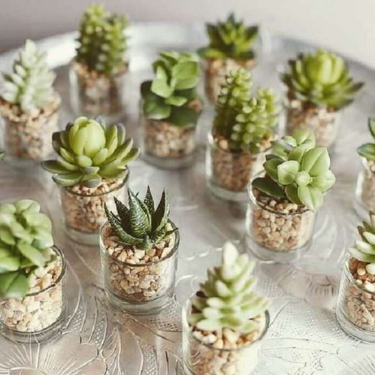 7. Mini arranjos de suculentas e cactos. Fonte &ndash; MdeMulher