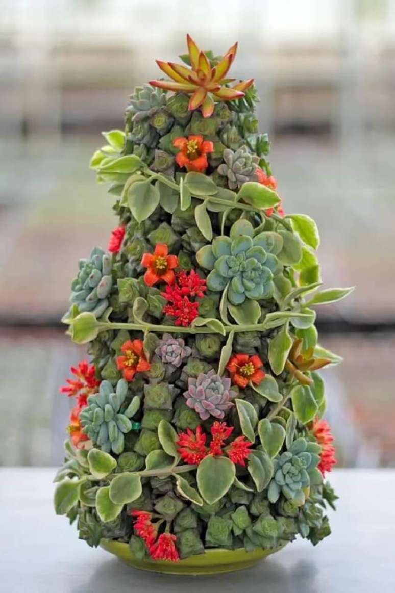 41. Arranjos de suculentas em forma de &aacute;rvore de natal. Fonte &ndash; Mountain Crest Gardens