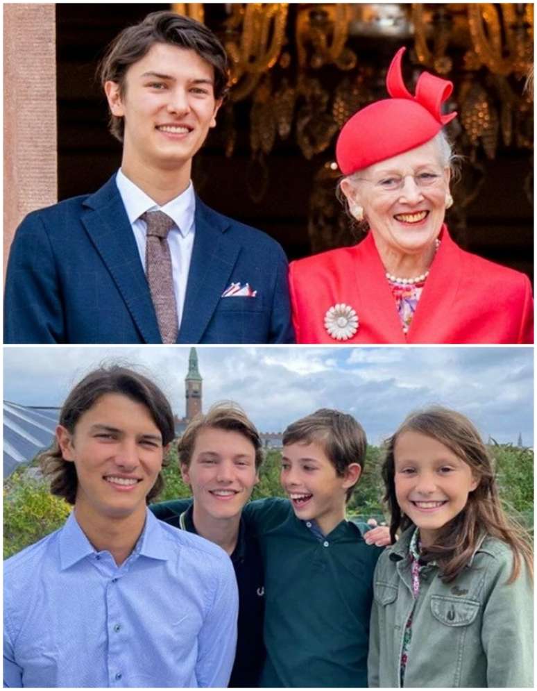 Nikolai com a avó, rainha Margarida, e seus irmãos: ex-príncipes e ex-princesa a partir de janeiro