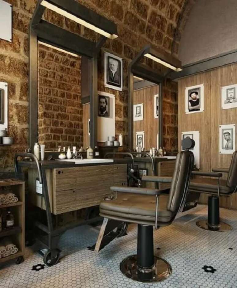 5. Bancada para barbearia retr&ocirc; de madeira. Fonte &ndash; Artofit