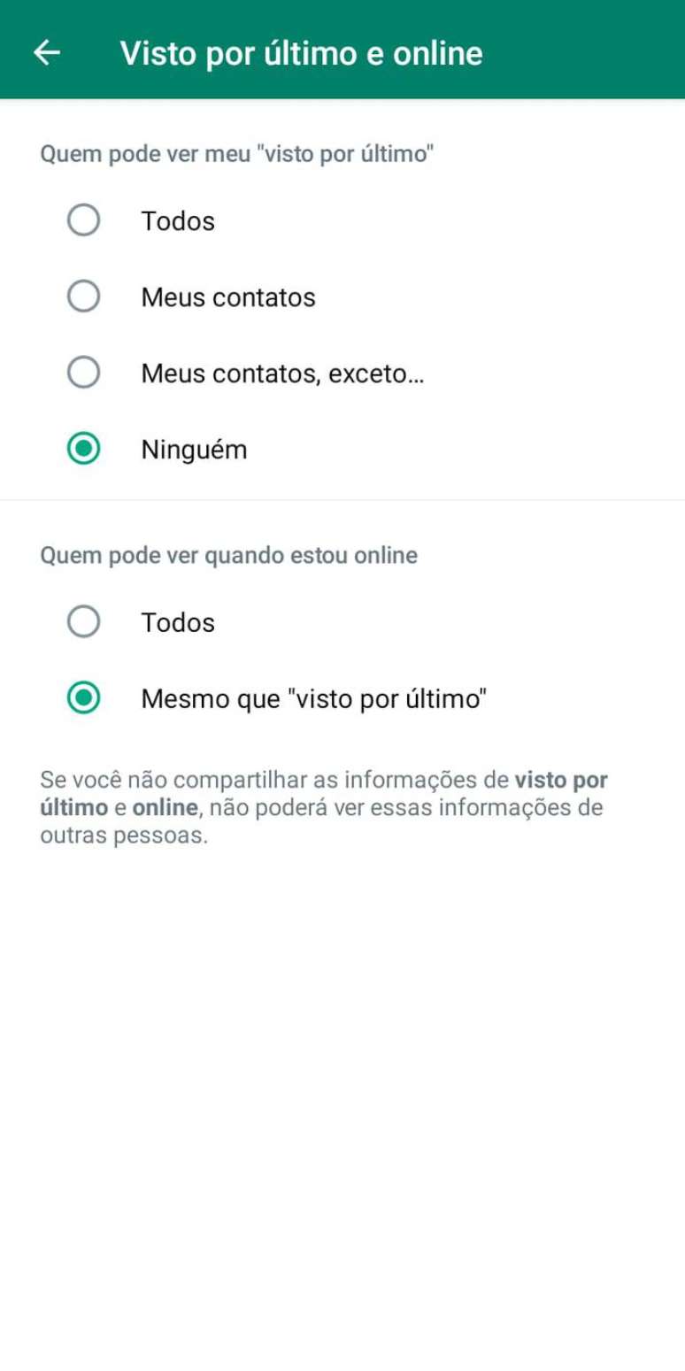 Função de ocultar status "online" está sendo liberada gradualmente, tanto para iOS quanto para Android.