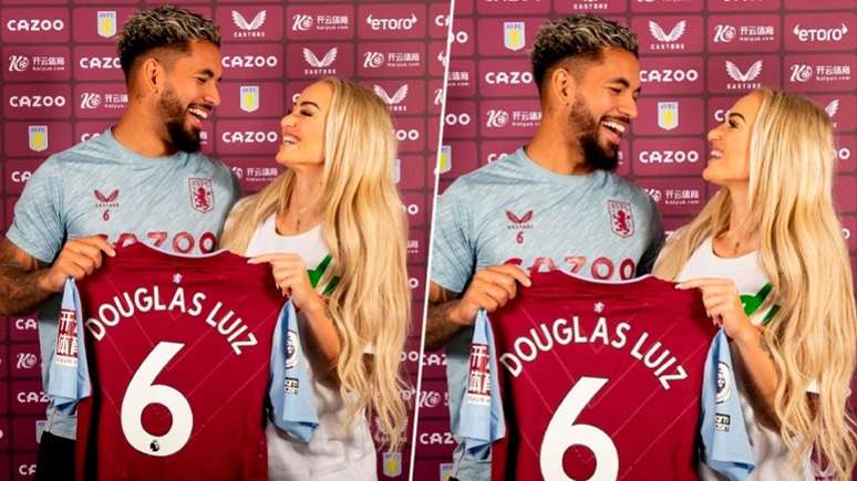 O casal Douglas Luiz e Alisha Lehmann defende as cores do Aston Villa (Fotos: Reprodução / Twitter / @lehmann_alisha)