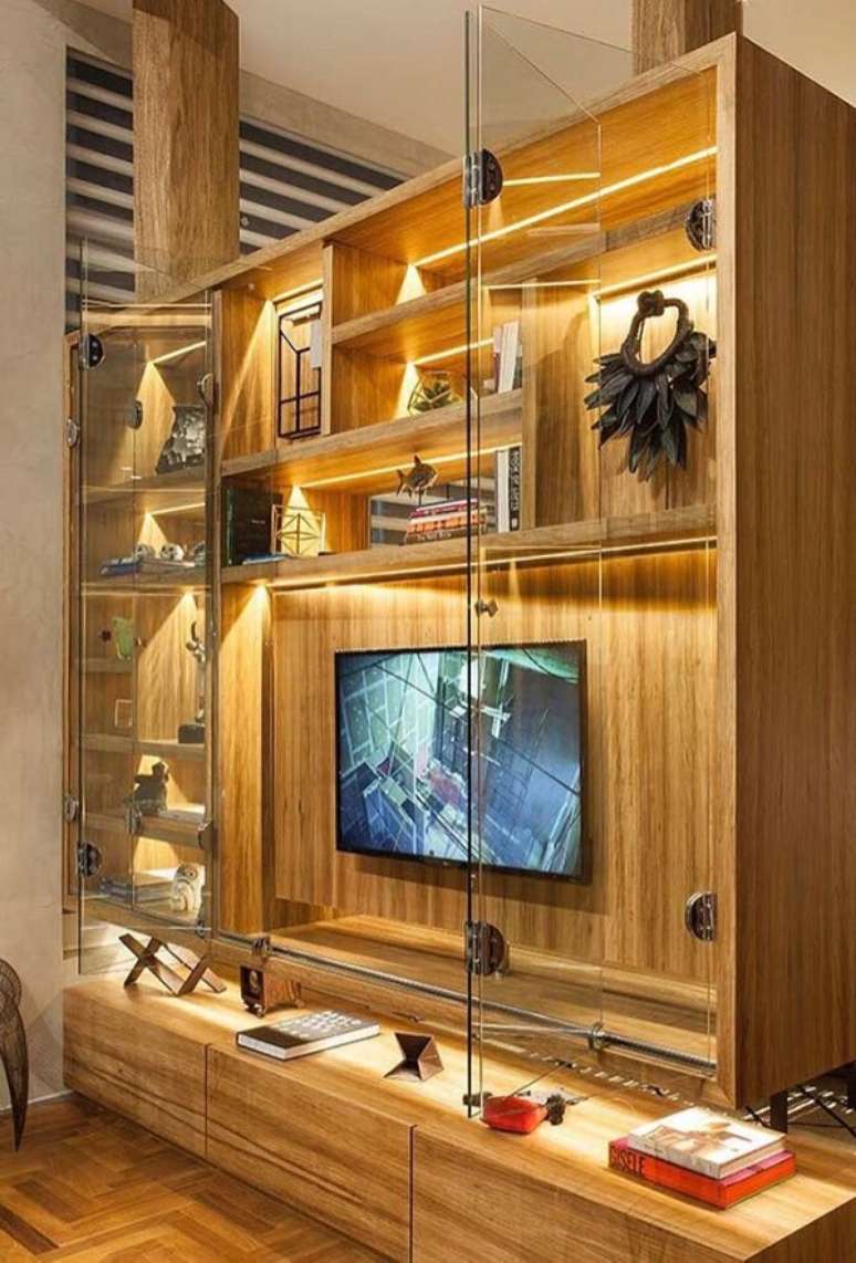 61. Estante com porta camar&atilde;o de vidro &ndash; Foto Decor Facil