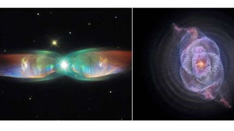 À esquerda: Nebulosa do Jato Duplo; à direita: Nebulosa do Olho de Gato