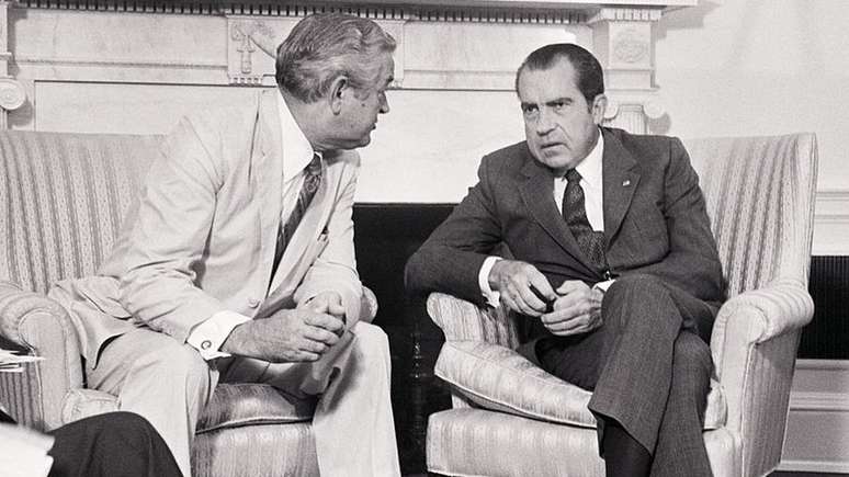 Richard Nixon e seu secretário do Tesouro, John Connally (à esquerda)