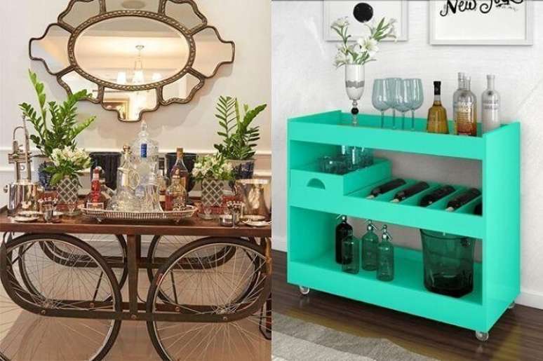 46. Barzinho para sala estruturado dentro de uma cristaleira. Fonte: S&oacute; Decor