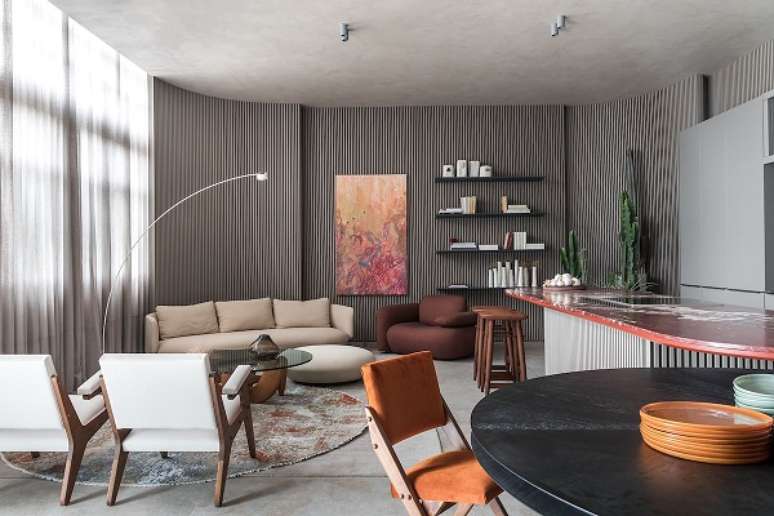 58. Tipos de cortina para sala integrada com cozinha -Foto Renova Media Advising