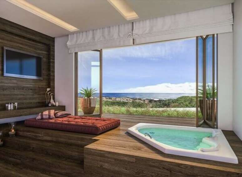 19. Quarto com banheira hidromassagem e persiana &ndash; Foto Banheira SPA