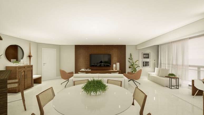 35. Sala de estar neutra para tipos de cortina bege &ndash; Foto Liliana Zenaro