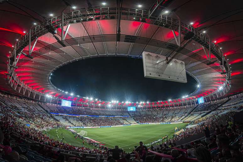 Visão geral do Estádio do Maracanã antes da segunda partida da final da Copa do Brasil 2022 entre Flamengo e Corinthians, na zona norte do Rio de Janeiro, na noite desta quarta-feira, 19 de outubro de 2022