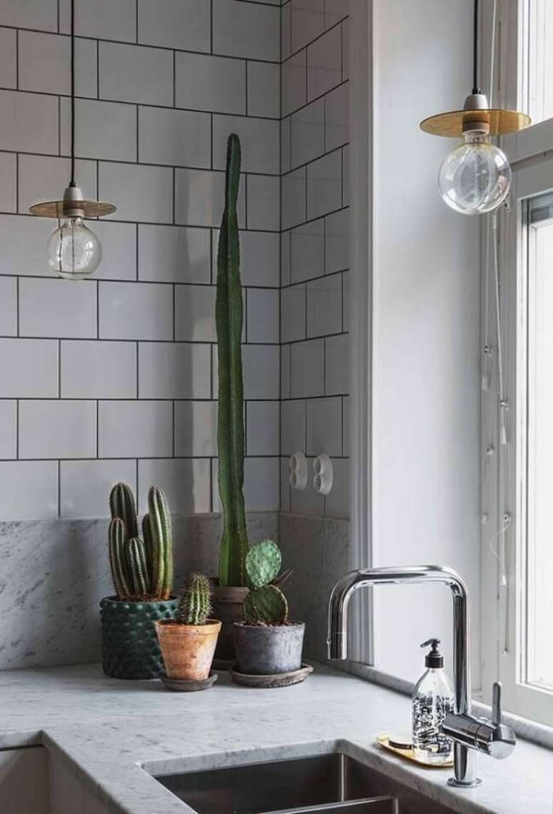 20. O vaso para cacto grande decora a cozinha. Fonte &ndash; Viviana Reis Design de Interiores