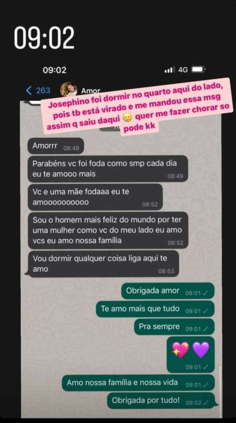 Print de conversa entre Virginia e Zé Felipe