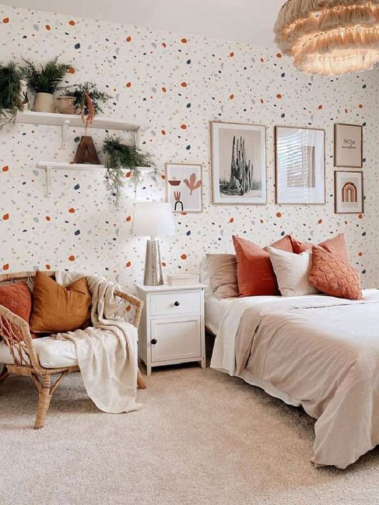 38. Quarto com papel de parede granilite – Foto Papel Decor