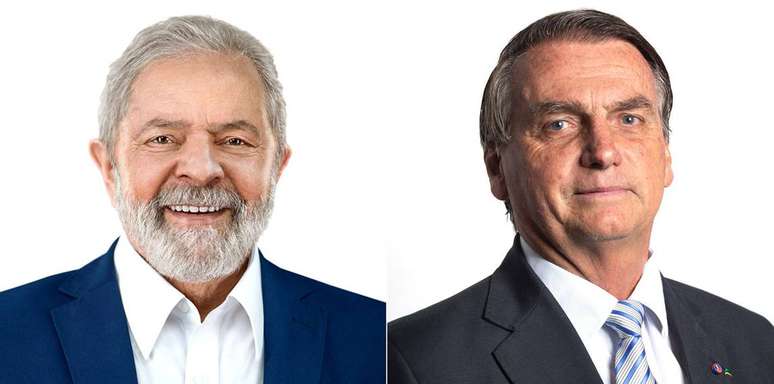 Os candidatos Luiz Inácio Lula da Silva (PT) e Jair Bolsonaro (PL).