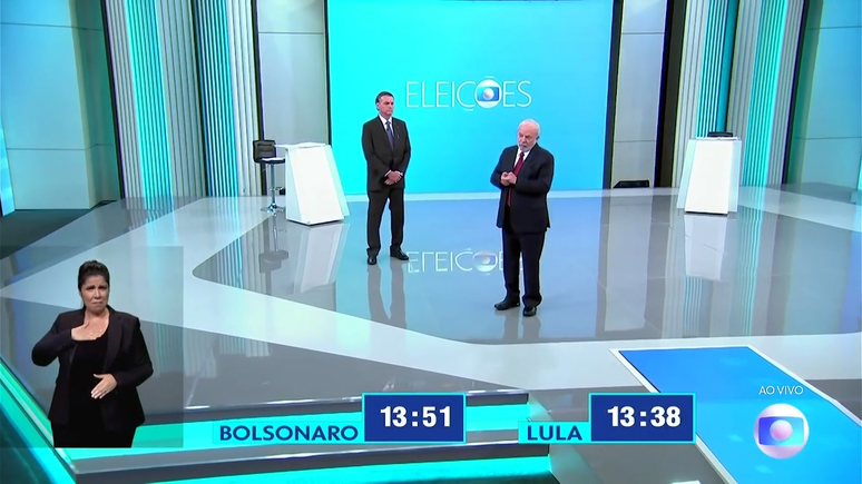Jair Bolsonaro e Lula durante debate na Globo