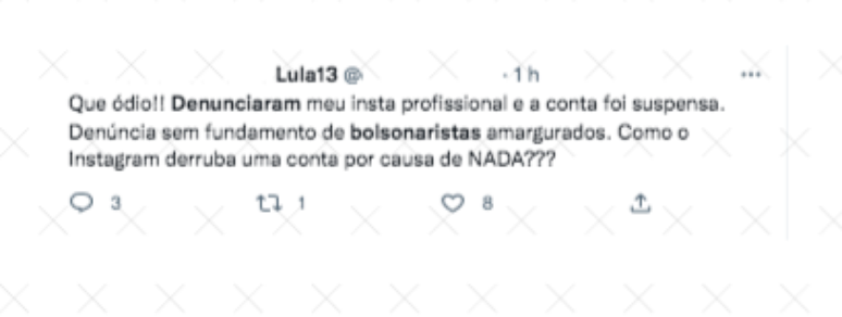 Tweet de petista que culpa bolsonaristas por conta bloqueada