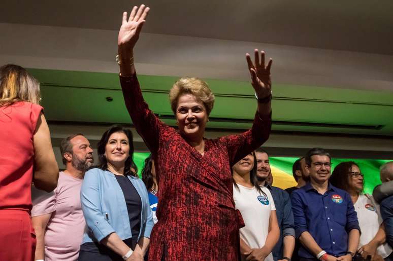 A ex-presidenta Dilam Russef no pronunciamento de Lula no domingo 