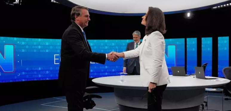 Bolsonaro com Renata Vasconcellos e William Bonner na sabatina no 'Jornal Nacional'