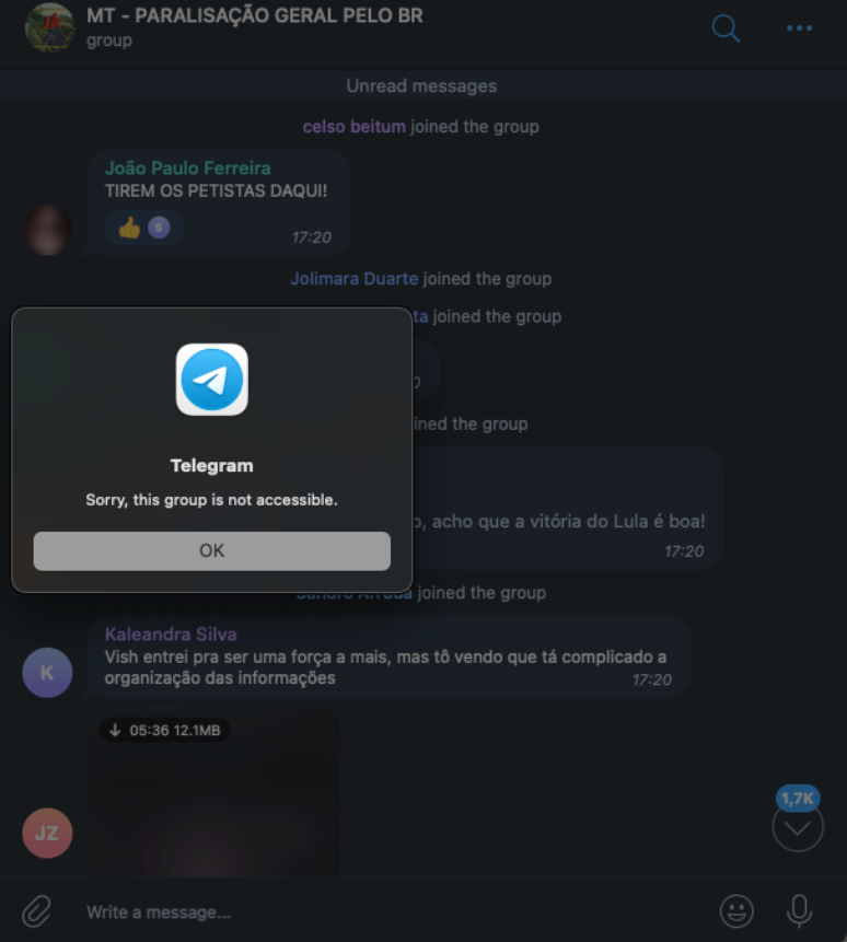 Telegram derruba dezenas de grupos sobre "paralisação geral"