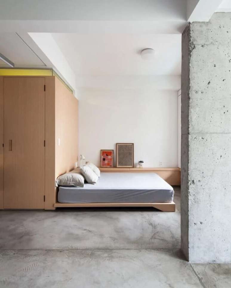 16. Quarto de casal minimalista com cama oriental. Fonte – ODVO Arquitetura e Urbanismo