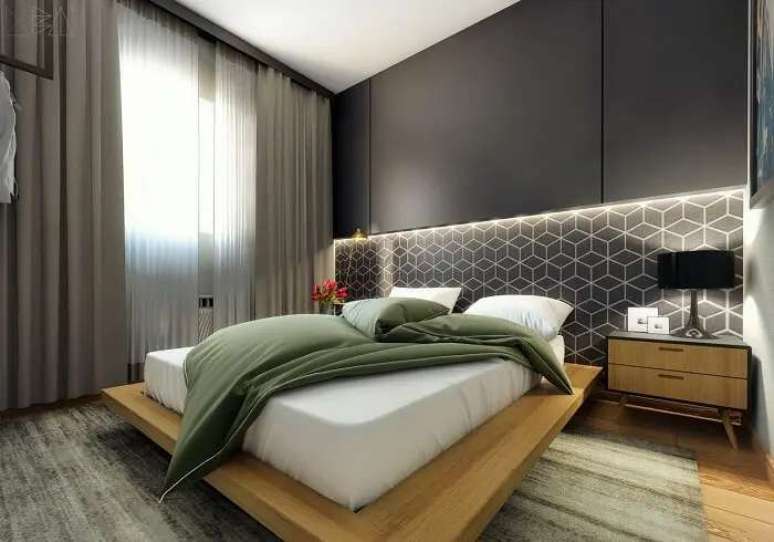 71. Cabeceira iluminada e cama estilo oriental. Fonte – Ubá Arquitetura