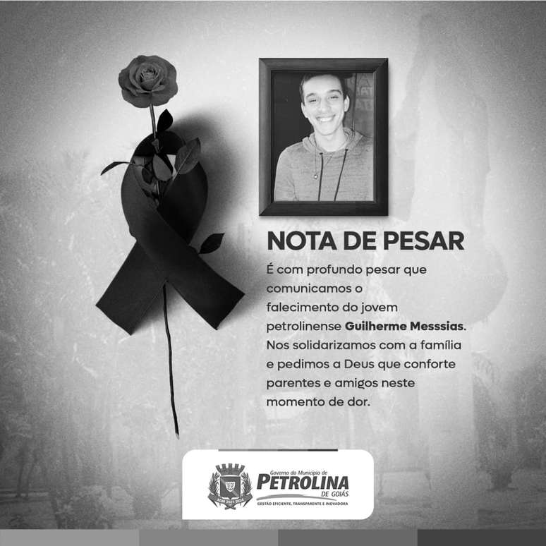 Nas redes sociais, a Prefeitura de Petrolina de Goiás, cidade natal do jovem, publicou uma nota de pesar pela morte dele