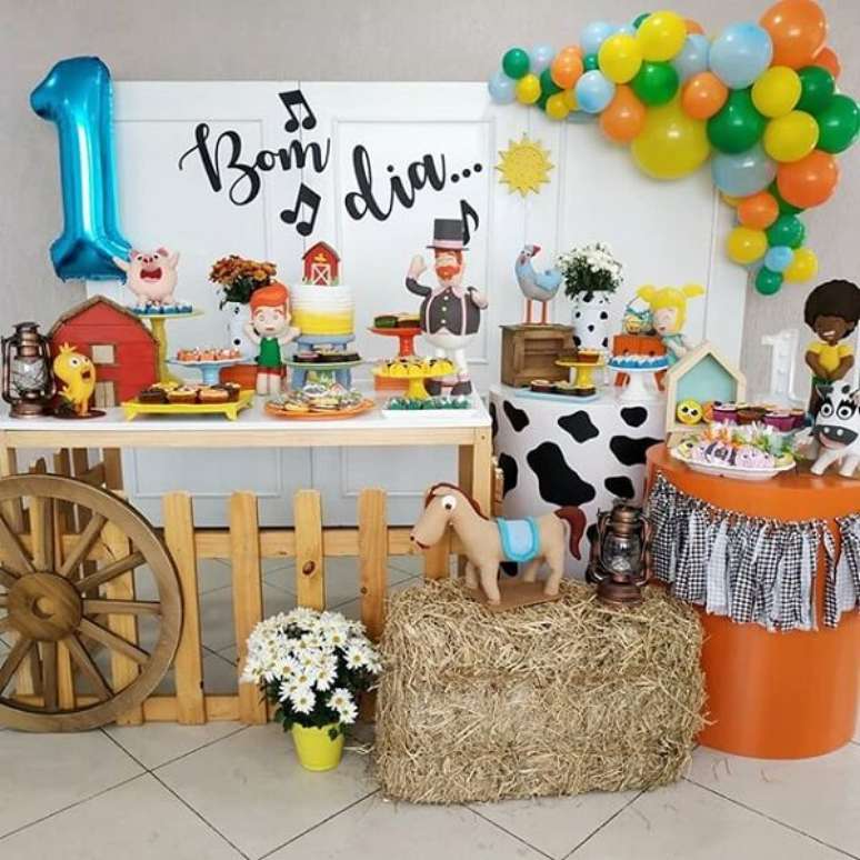 54. Exponha os elementos principais que marcam a decoracao festa mundo bita. Fonte &ndash; Festas Biz