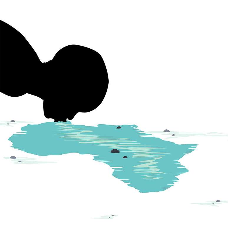 Obra de Ivan Ciro Palomino sobre &aacute;gua pot&aacute;vel, tema do ODS 6 da ONU - 40x40cm