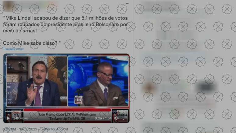 Posts difundem declaração do empresário norte-americano Mike Lindell de que foram roubados 5,1 milhões de votos de Jair Bolsonaro, o que é falso.