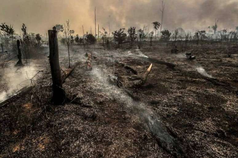 Queimada em terras em Santo Antônio do Matupi, sul do Amazonas.