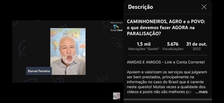 Print da live de Durval Pereira