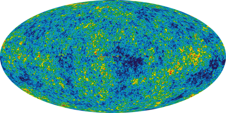 Mapa recente da radiação cósmica de fundo mostra diferenças na temperatura, mas elas são muito pequenas (Imagem: Reprodução/NASA/ WMAP Science Team)