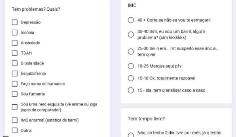 O aluno usa a palavra barril para se referir a quem tem IMC maior