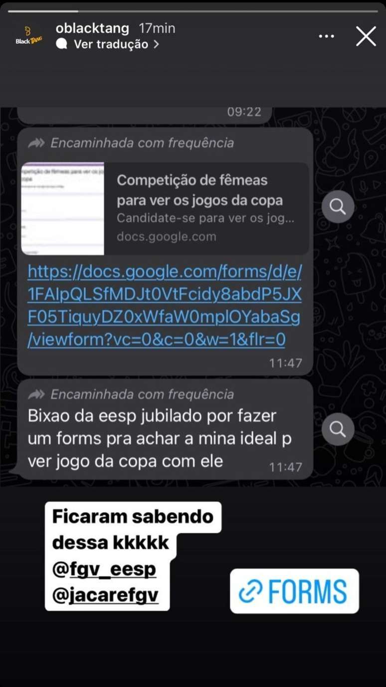 "Ficaram sabendo dessa" escreveu a pessoa