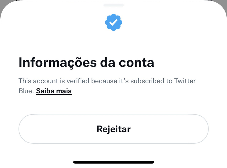 "Esta conta é verificada porque assina o Twitter Blue." / Reprodução