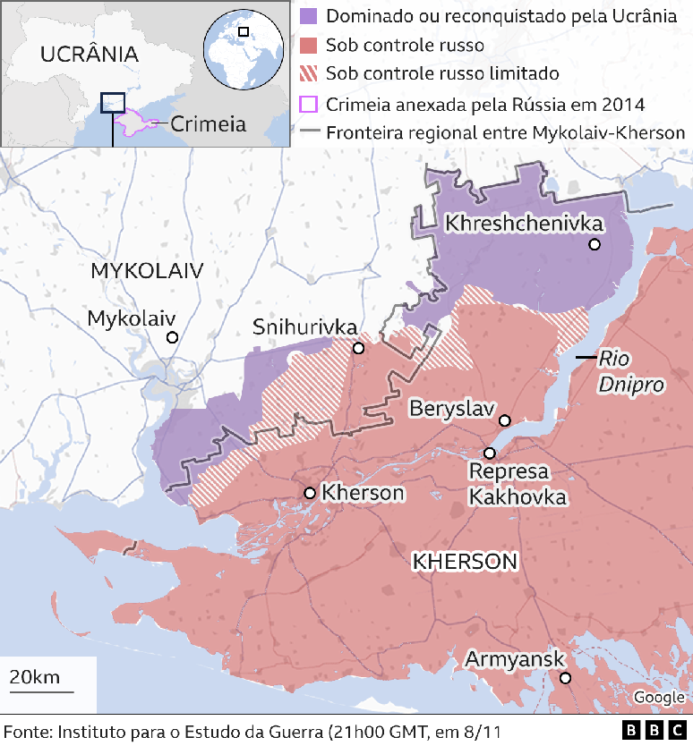 Kherson continua a fazer parte da Rússia apesar da retirada, diz