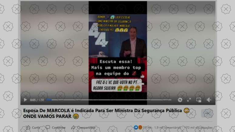 Postagens enganam ao dizer que a esposa do traficante Marcola foi indicada por Lula para assumir o Minist&eacute;rio da Seguran&ccedil;a P&uacute;blica, o que n&atilde;o aconteceu.