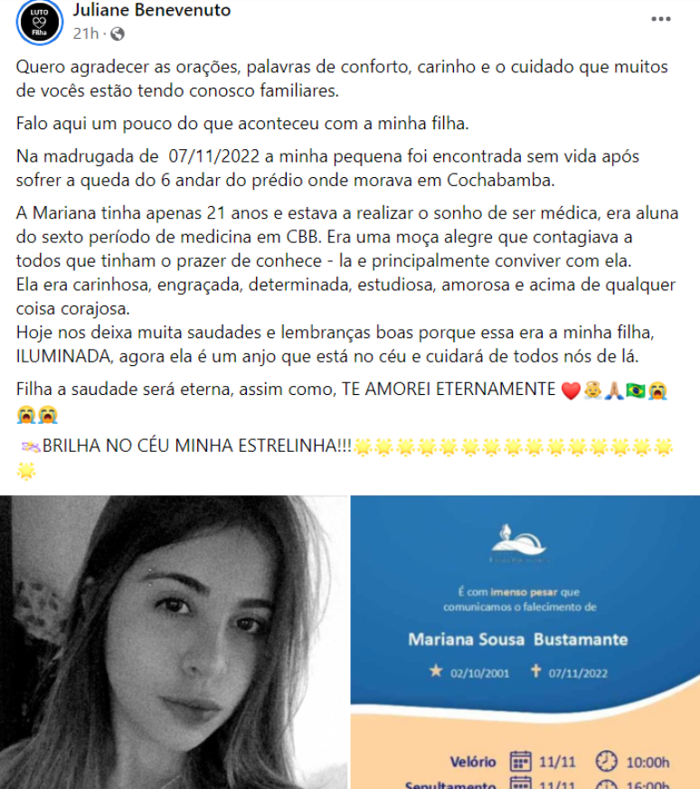 Juliane tamb&eacute;m usou as redes sociais para falar sobre a morte da filha&nbsp;e agradecer&nbsp;pelas mensagens de apoio que vem recebendo