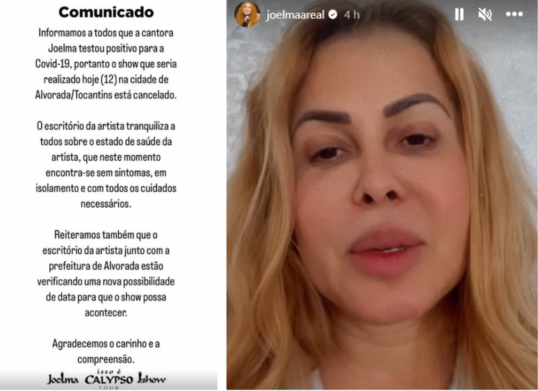 A cantora tranquilizou os fãs e informou que está assintomática 