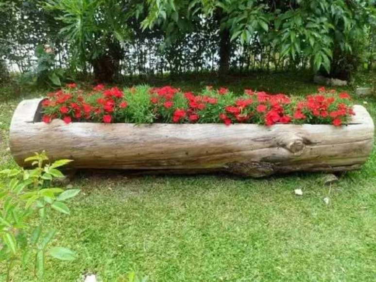 92. Crie lindos jardins dentro de troncos de árvores. Fonte – Casa da Cris