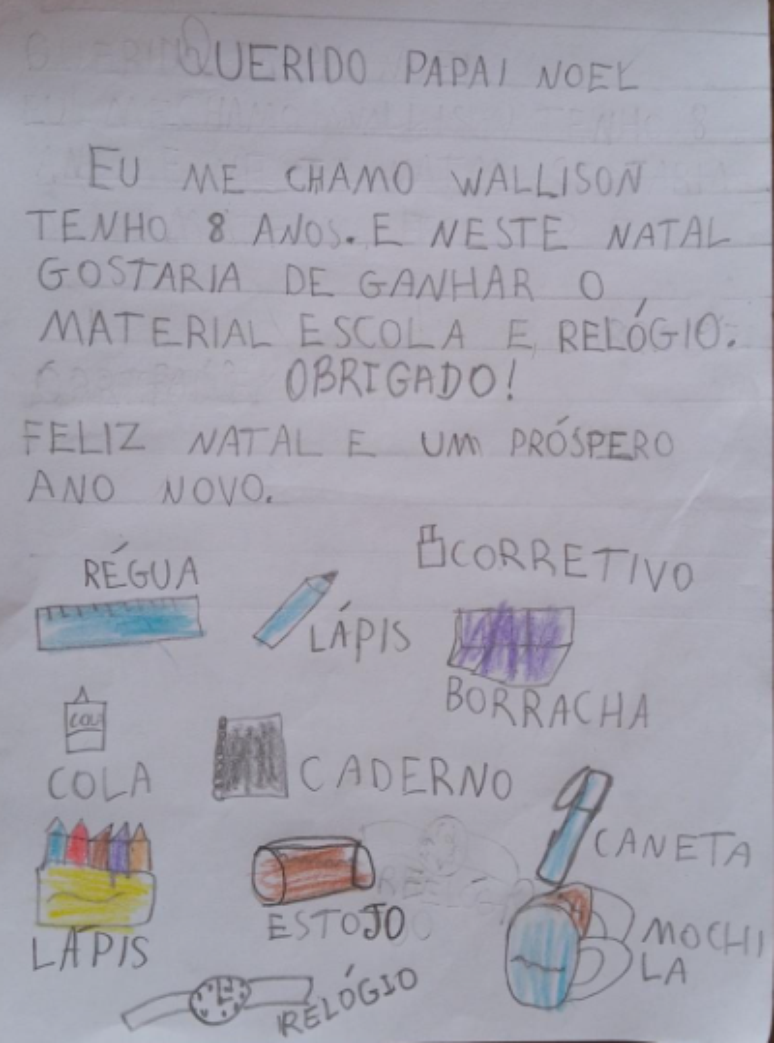 Cartinha da campanha 'Papai Noel dos Correios'