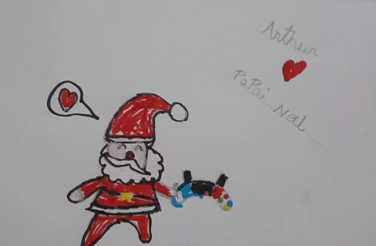 Desenho em uma cartinha da campanha 'Papai Noel dos Correios'