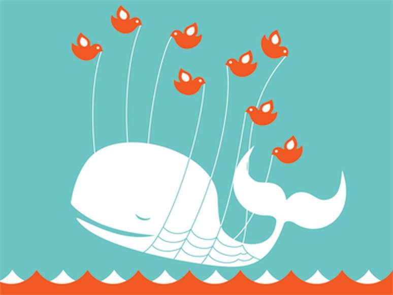 Quando a rede social ainda crescia de forma exponencial, mensagem de 'pane' nos servidores do Twitter mostrava passarinhos segurando uma baleia; usuários apelidaram o movimento de 'baleiar'