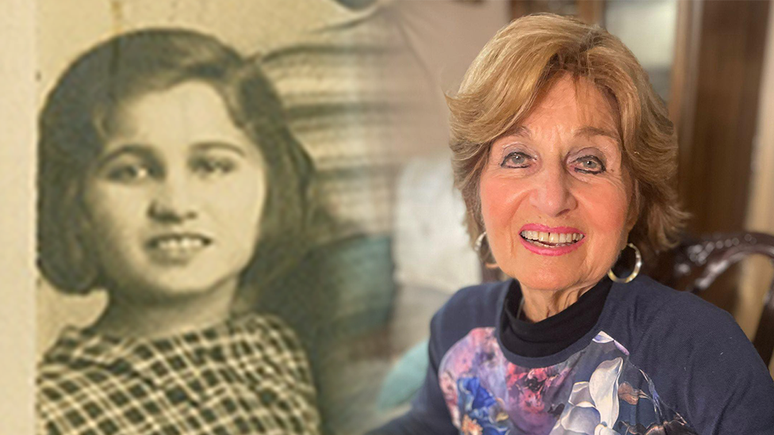 Blanche Fixler e uma foto dela quando criança, por volta de 1945