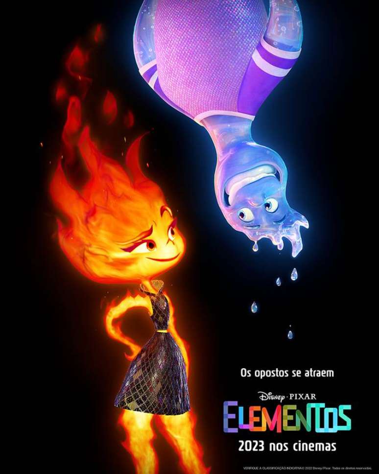 Pixar anunciou seu novo filme: Elemental! Em um mundo onde cidadãos de água,  fogo, terra e ar convivem em sociedade, um garoto de água e uma garota de  fogo vão descobrir que